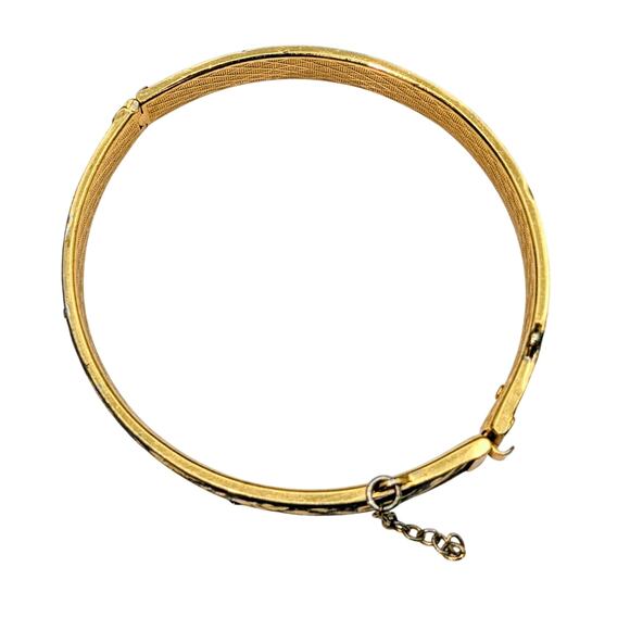VTG Damascene Hinged Birds Flowers Broken Safety Chain Bangle Bracelet - Picture 2 of 6